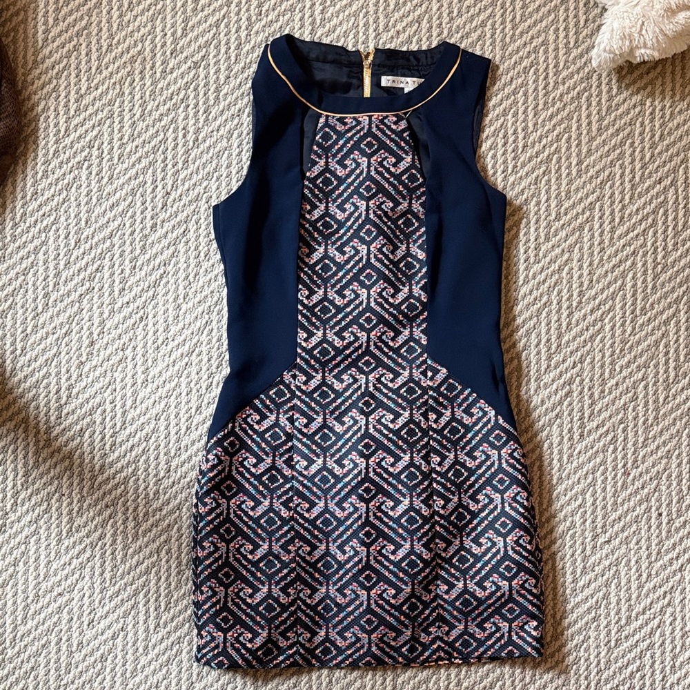 Trina Turk Navy Mini Dress with Pink Geometric Panel